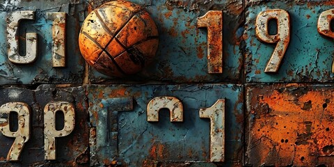 Aufkleber - A basketball is sitting on top of a row of numbers