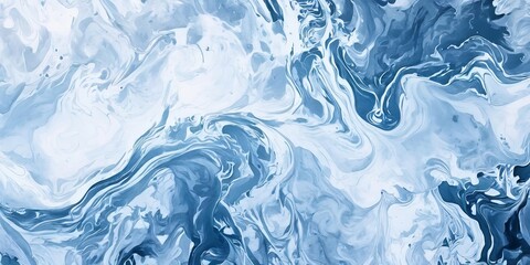 Poster - A blue and white painting with a wave pattern