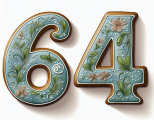 Decorated cookie, number 64, illustration for birthday or anniversary celebration