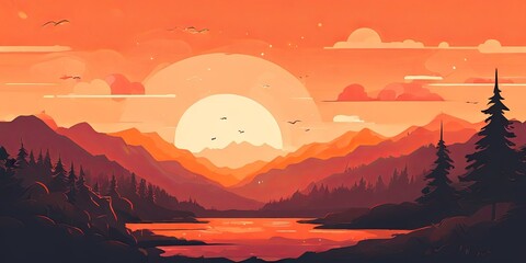 Poster - The sky is filled with birds flying around, creating a peaceful
