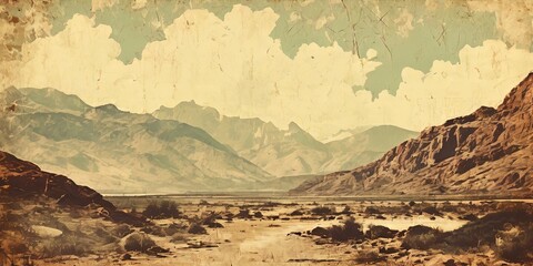 Poster - A desert landscape with mountains in the background