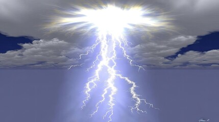 Wall Mural - a dramatic depiction of light piercing the darkness over the ocean, capturing the moment god spoke a