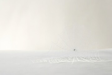 Wall Mural - Misty morning spider web with dew drops against pale light