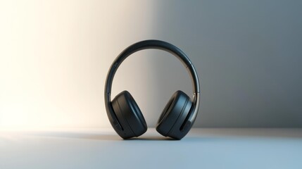 Modern wireless headphones isolated on a neutral background. Generative AI