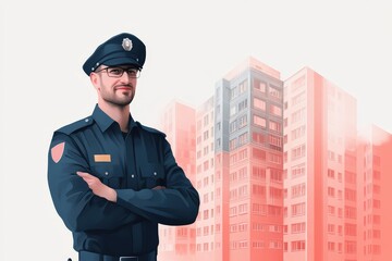 Confident Security Officer Guards Modern Apartment Complex