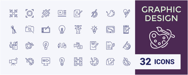 Fototapete - Graphic Design icons set. Art and design vector illustration in modern thin line style of computer graphics related icons. Tools, and more.