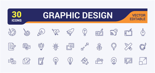 Fototapete - Graphic Design icons set. Art and design vector illustration in modern thin line style of computer graphics related icons. Tools, and more.