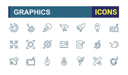 Fototapete - Graphic Design icons set. Art and design vector illustration in modern thin line style of computer graphics related icons. Tools, and more.