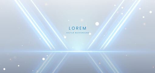 Poster - abstract futuristic glowing blue light ray with lighting effect sparkle on grey background.