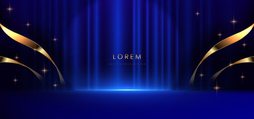 Wall Mural - stage elegant blue background with curtain background and lighting effect.