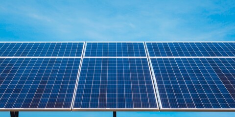 Bright Solar Panels Under Blue Sky