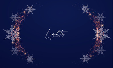 Wall Mural - Merry Christmas and Happy New Year design with snowflakes and lights. Shining winter background