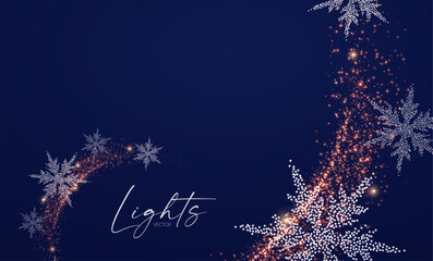 Wall Mural - Merry Christmas and Happy New Year design with snowflakes and lights. Shining winter background