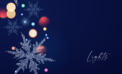 Wall Mural - Merry Christmas and Happy New Year design with snowflakes and lights. Shining winter background