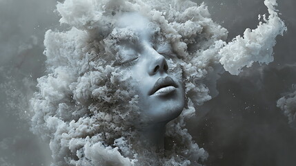 Poster - Ethereal visions a dreamy figure emerges from the swirling clouds capturing the essence of mystery and serenity in misty environments