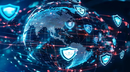 Poster - Exploring the digital globe a visualization of cybersecurity icons and global network connections in the digital age