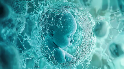 Aufkleber - Exploring the futuristic concept of a baby surrounded by abstract organic shapes in a dreamlike environment
