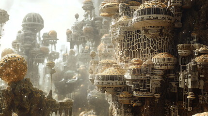 Aufkleber - Exploring a visionary futuristic cityscape complex structures and artistic innovations shaping urban landscapes of tomorrow