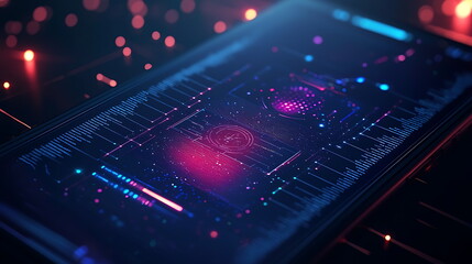 Poster - Exploring the future a stunning futuristic digital interface showcasing vibrant data visualizations and interactive elements