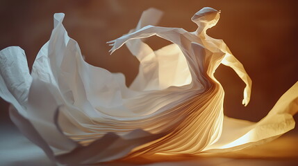Poster - Elegant paper sculpture of a dancing figure captivating light and motion in a graceful display of artistry and craftsmanship