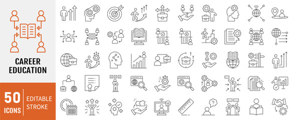 Career Education icon collection. Containing skill development, vocational training, educational pathways, professional growth and guidance icon. Simple line vector.