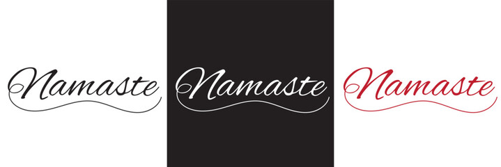 NAMASTE black vector brush calligraphy banner with swashes.  isolated on a white background. Vector illustration. EPS 10	
