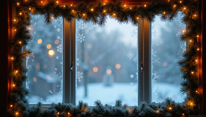 Wall Mural - Frosty Window with Holiday Decor