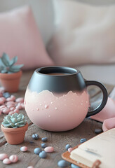 A cup of coffee on the table, coffee background, leisurely life