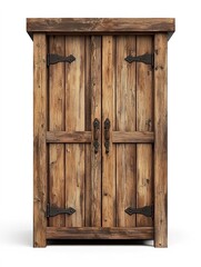 Poster - A rustic wardrobe, country-style furniture, distressed wood texture, barn door design, isolated on white background 