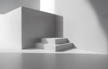 Aufkleber - White steps and a white wall with shadows.
