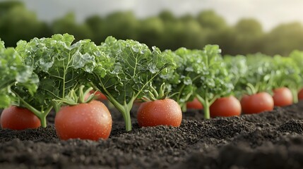 Lush Vegetable Garden in the Dewy Morning Countryside