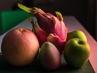 fruits in a dark kitchen