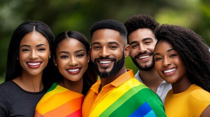 Pride and Joy: A radiant group of LGBTQ+ friends and allies radiate happiness and unity, showcasing their vibrant and diverse community.  