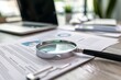© Oskar Reschke - A snapshot of an auditor's desk with a magnifying glass, documents, and a laptop, symbolizing the tools and attention to detail involved in conducting an audit study. The image employs a clean
