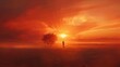 © Oskar Reschke - A solitary figure stands amidst a vast desert landscape, their silhouette stark against the setting sun. The sky is painted in hues of deep orange and pink, while wisps of clouds hint at the promise