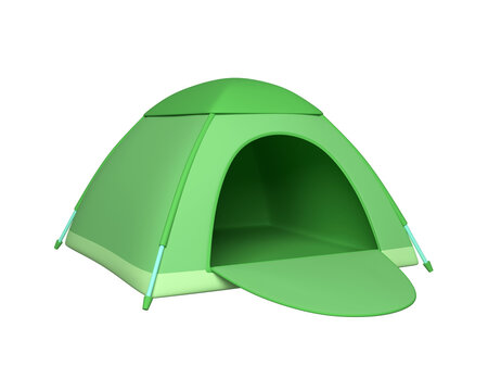 3d camping tent. Green tent isolated on white. Hiking, hunting, fishing tools. 3d rendering