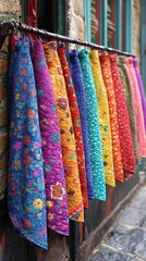 Aufkleber - Bright banners hanging above an online shopping website featuring end of season sale deals on clothing and accessories Stock Photo with side copy space