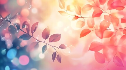 Poster - flowers-leaves-Digital Design with colorful objects border patterns, Motifs, Graphics. Blurred Lights on pink gradient abstract background