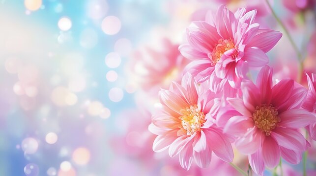 flowers-leaves-Digital Design with colorful objects border patterns, Motifs, Graphics. Blurred Lights on pink gradient abstract background