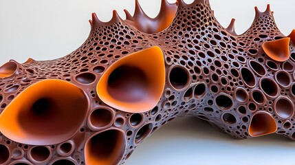 Abstract Brown and Orange Spiky Object with Holes and Texture