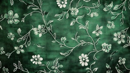 Vintage Floral Pattern retro ethnic batik embroidery. Paisley batik floral motif. Watercolor flowers green silhouette tie design hand drawn. Pastel hand drawn background 