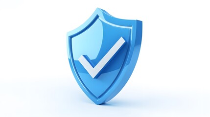 cartoon 3d Icon safety shield check mark perspective . Blue symbol security safety icon. Checkmark in minimalistic style. 3d vector illustration. white background