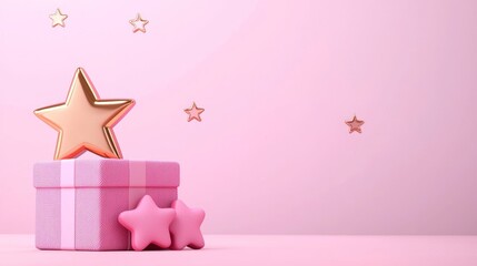 Wall Mural - customer journey concept with pink gift box and stars on pastel background
