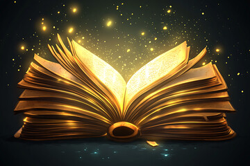 Poster - An open, glowing book emitting magical sparks, symbolizing knowledge and imagination.