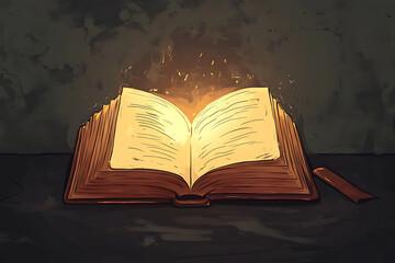 Poster - An open book emits a magical glow, suggesting stories and knowledge within its pages.