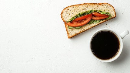 Healthy Lunch Break with Fresh Sandwich and Hot Coffee on White Background