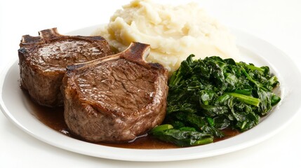 Delicious Dinner Plate with Juicy Lamb Chops, Creamy Mashed Potatoes, and SautÃ©ed Spinach