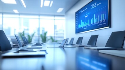 Poster - Modern Meeting Room with a Large Screen Displaying Charts
