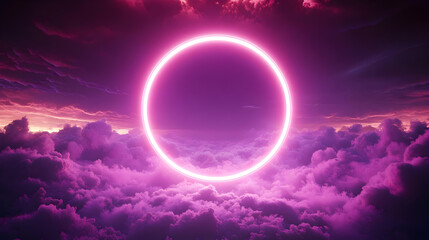 Pink Neon Circle in the Clouds.