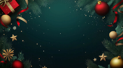 Wall Mural - christmas tree branch with multi-colored balls. empty space for text. christmas banner mockup with c